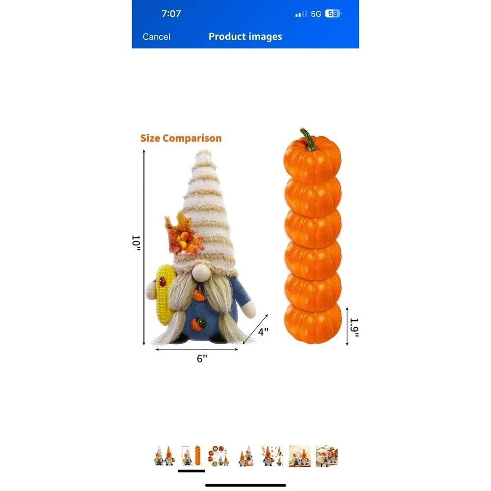 Thanksgiving Gnome Decorations 2Pack Handmade Fall Harvest Gnome Plush Swedis...